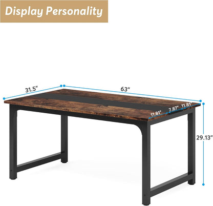 Tribesigns Dining Table, Industrial Kitchen Table for 4-6 People, Rectangular Dining Table for Dining Room, Kitchen, Living Room, with Robust Metal Legs, Rustic Brown, 160 x 80 cm