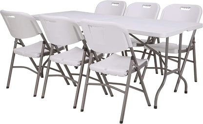 Klaptafel in hoogte verstelbaar van 122 x 60 x 50-74 cm en set met 4 klapstoelen van 51 x 45 x 85,5 cm, ideaal voor buiten