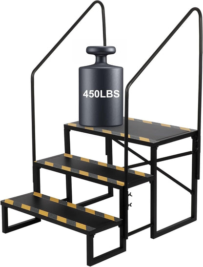 Campertrap, 3-traps, camper, 200 kg draagkracht, voor caravans, camping, met 2 leuningen, antislip opstapkruk, RV steps, reisaanhanger
