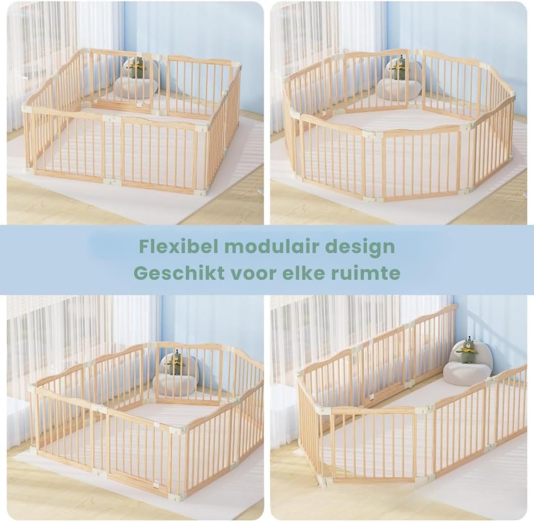 Kaëru Wooden Play Box – 172×172×61 cm – Foldable Baby Run – New Zealand Pine Wood – White Click System – Safe, Stable & Spacious Play Fence – For Babies, Toddlers & Pets - QUORE