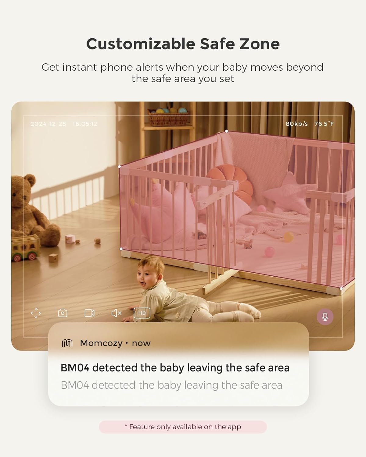 momcozy BM04 Babyfooncamera, afzonderlijk te gebruiken via app en als extra camera uitbreidbaar, wifi-camera met 1080p, audio, wandhouder, compatibel met BM04-scherm, eenvoudig koppelen