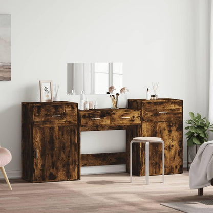 4-Piece Dressing Table Set, Dressing Table with Mirror, Dressing Table, Dressing Table, Dressing Table, Dressing Table, Dressing Table with Storage Space for Bedroom, Oak Wood-Based Oak - QUORE