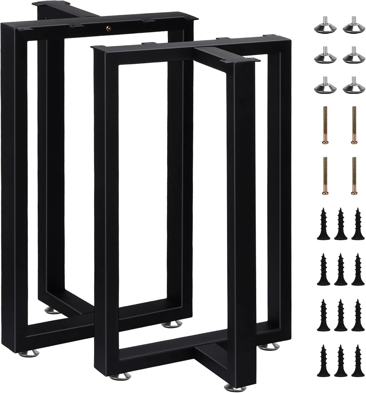 Heavy-duty 28" T-shaped metal legs for modern furniture.Powder-coated black finish, perfect for dining tables, kitchen, workbenches and home offices.Durable and versatile.(Set of 2)