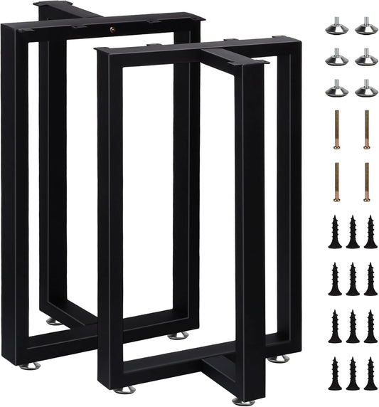 Heavy-duty 28" T-shaped metal legs for modern furniture.Powder-coated black finish, perfect for dining tables, kitchen, workbenches and home offices.Durable and versatile.(Set of 2)