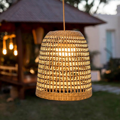 Newgarden Positano buiten- en hanglamp, draagbaar, draadloos, 900 lumen, LED, warm, 3000 K, gemaakt van natuurlijke vezels, met oplaadbare accu, zonder installatie