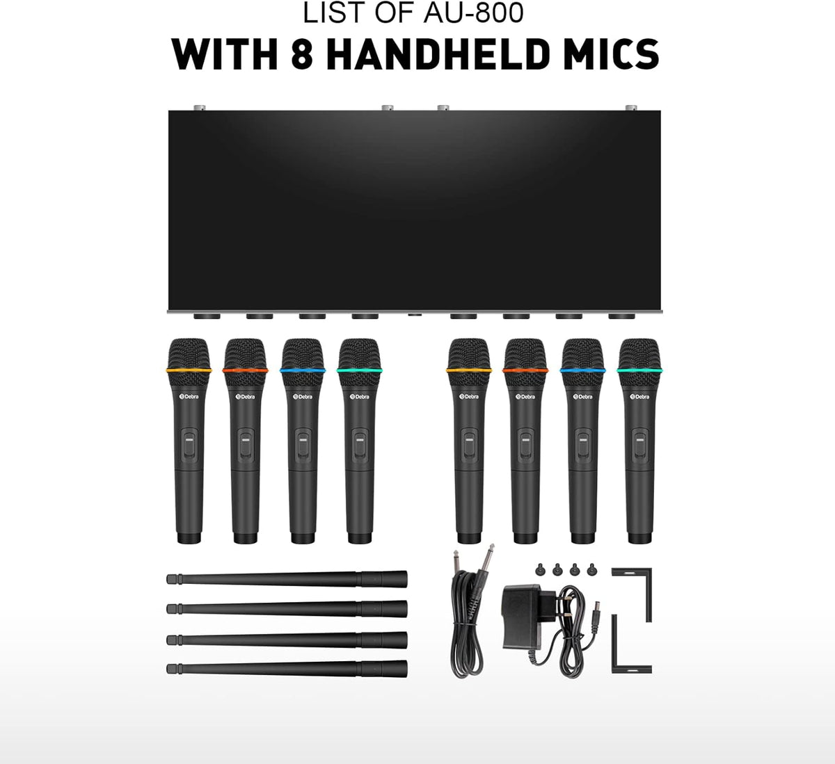 Draadloze Microfoonset – Handmicrofoonset – UHF Microfoonsysteem – Karaoke Microfoon – Presentatiemicrofoon – 8 Handmicrofoons – UHF Stabiele Verbinding – Metalen Ontvanger met Squelch Tegen Ruis