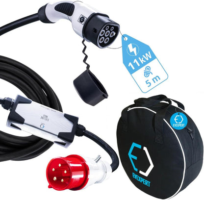 Eveline Max I/II, 3,7-22kW Smart Tragbare EVSE EV Auto Ladegerät Typ2 | SCHUKO/CEE 5-Pin (RCD FI A-EV) | EV typ 2 laadkabel 16-32A | 1/3-fasig (3-Phasig 16 A / 11 kw / 5m)
