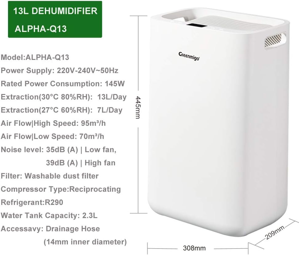 Elektrische Luchtontvochtiger 13L/24h Ontvochtigingsprestaties Kamergrootte max.50m²,Kamerontvochtiger Stille Luchtreiniger voor Huis,Kantoor,Kelder etc.-Tegen Vocht,Schimmel