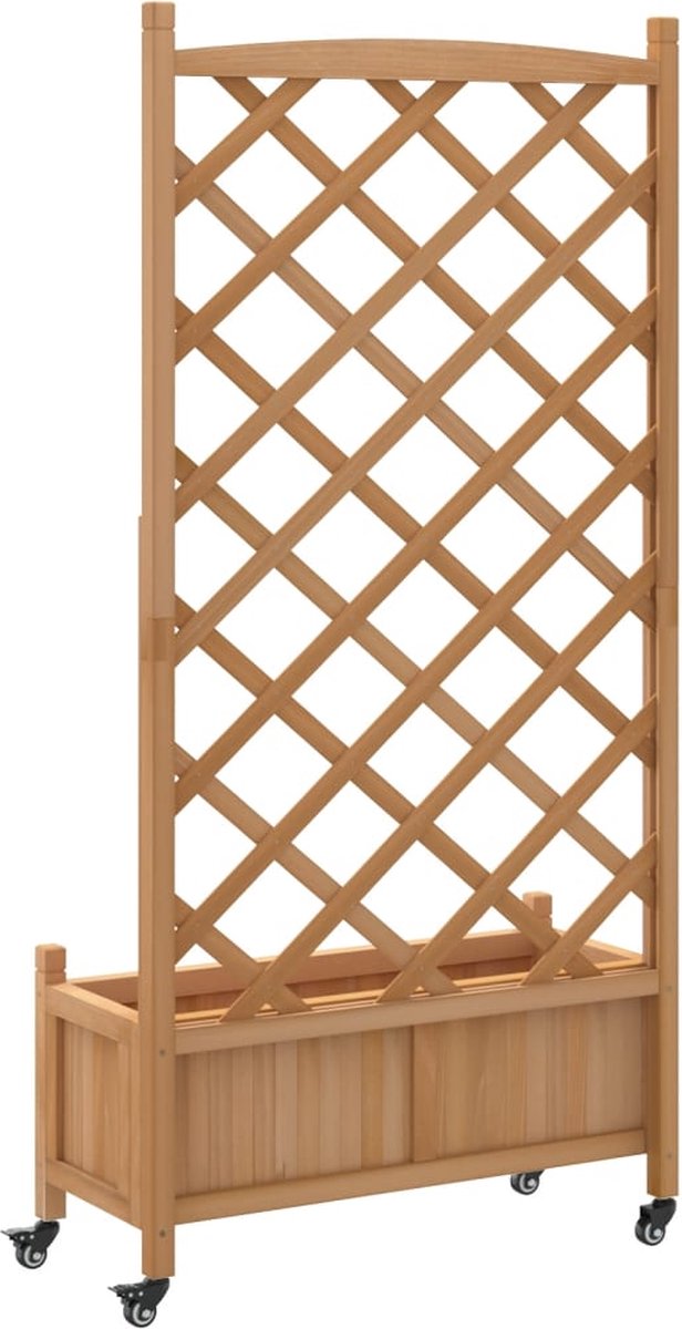 Plantenbak met klimrek - Bloembak - Weerbestendig - Plantenrek - Met trellis - Met wieltjes - Buiten - Hout - 91 Liter - Bruin