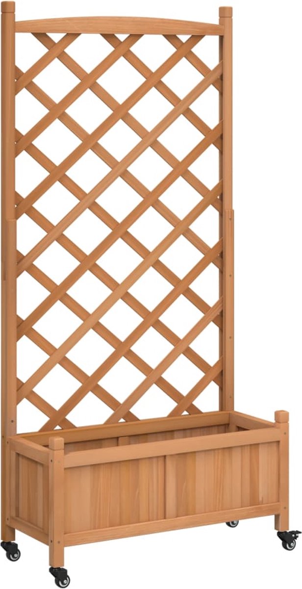 Plantenbak met klimrek - Bloembak - Weerbestendig - Plantenrek - Met trellis - Met wieltjes - Buiten - Hout - 91 Liter - Bruin