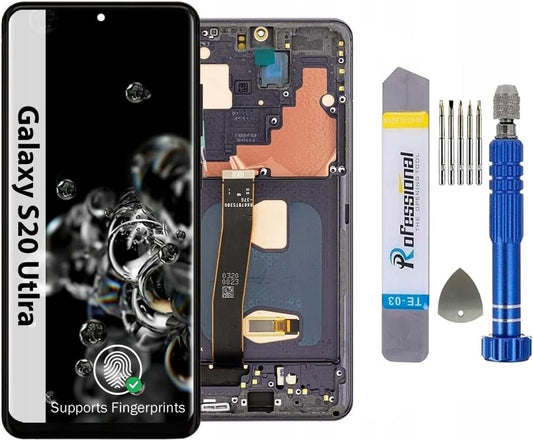 It'Go OLED Full HD-display voor Samsung S20 Ultra G988 met vingerafdruk LCD-scherm, vervanging touchscreen met gereedschap, zwart met frame, hoge kwaliteit