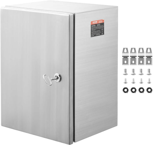 VEVOR Stalen elektrische doos, 20 "x 16" x 8", 304 roestvrijstalen elektrische behuizingsdoos, wandgemonteerde buitenbehuizing voor elektrische elektronische apparatuur met montageplaat scharnierslot