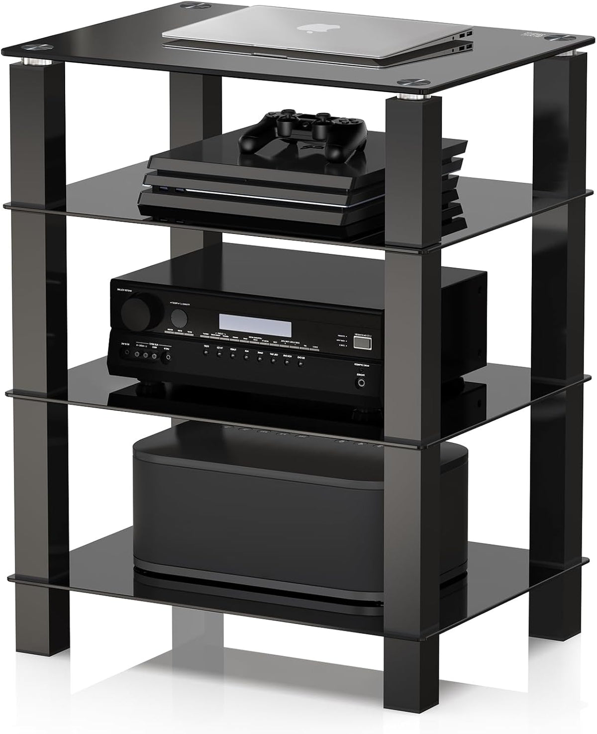 FITUEYES TV Rack HiFi plank audiokast glas en aluminium 600x455x770mm AS406002GB