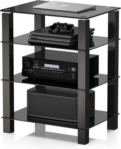 FITUEYES TV Rack HiFi plank audiokast glas en aluminium 600x455x770mm AS406002GB