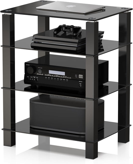 FITUEYES TV Rack HiFi plank audiokast glas en aluminium 600x455x770mm AS406002GB