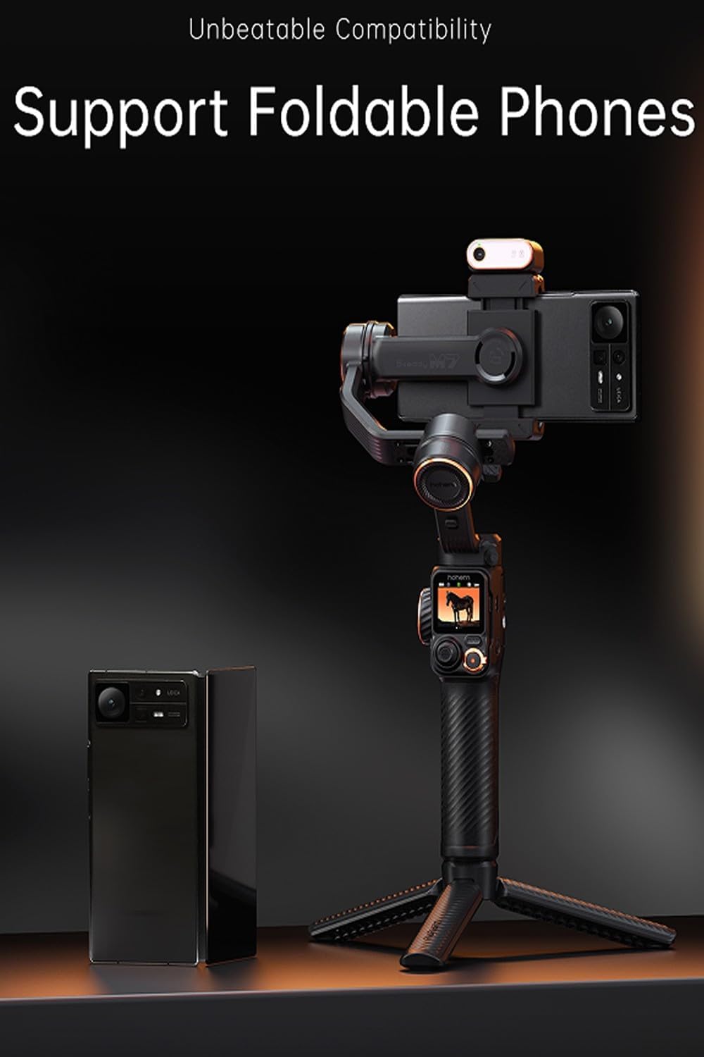 hohem iSteady M7 AI Tracking Gimbal Stabilisator voor Smartphone, 3-assige Telefoon Gimbal met Vullicht en 1.4" OLED Afneembare Touchscreen Afstandsbediening, Ingebouwde Verlengstang voor Vlogging