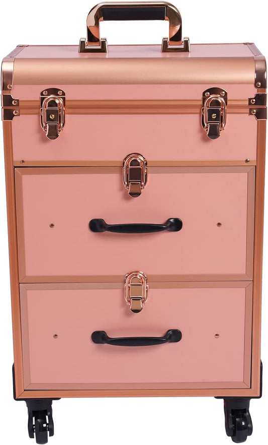 OUKANING Cosmetic Case Trolley 40 Compartments + 2 Drawers 50 kg Load Capacity 4 Universal Wheels & Locks for Make-Up Hairdressing Supplies Low Noise, Gold, modern - QUORE
