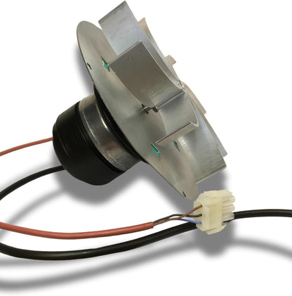 rookafzuiging voor pelletkachels met EcoFit 2RECA3-motor, FANDIS VFCA23 met ventilator van 25 mm hoogte, vermogen 23/27 watt, diameter ventilator 150 mm