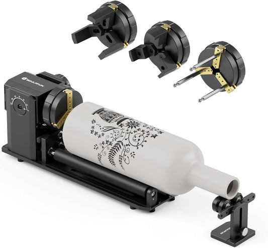 4-in-1 Rotatie-opzetstuk voor lasergraveren – Rotatierol, rotary chuck, graveerrol, draaibare houder – 180° instelbare hoek – Geschikt voor cilindrische en onregelmatige objecten