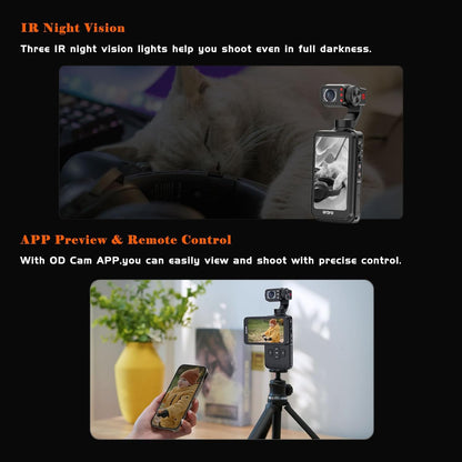 ORDRO M5 5K vlogging-camera met 3-assige stabilisator, 120° ultra-groothoek, infrarood nachtzicht, 3,5 inch IPS-scherm, kleine vlogcamera met SD-kaart:
