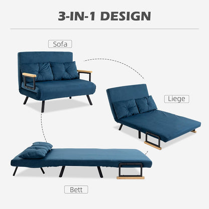 Slaapbank – Bedbank – Sleeperbank – Logeerbank – 2-in-1 Sofa – Verstelbare Rugleuning – Fluweel Bekleding – Compact 102x73x81 cm – Blauw