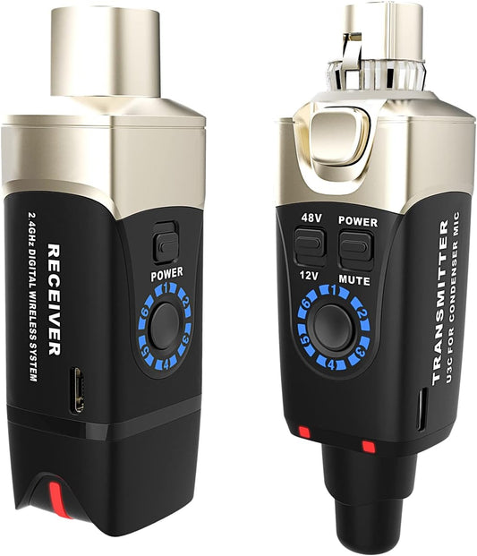 Upgrade Xvive U3C Microfoon Draadloos Systeem Mic Adapter 2,4 GHz Wireless XLR Draadloze Transmitter en Ontvanger Compatibel met Condenser Microfoon, Audio Mixer, PA-systeem en DSLR Camera