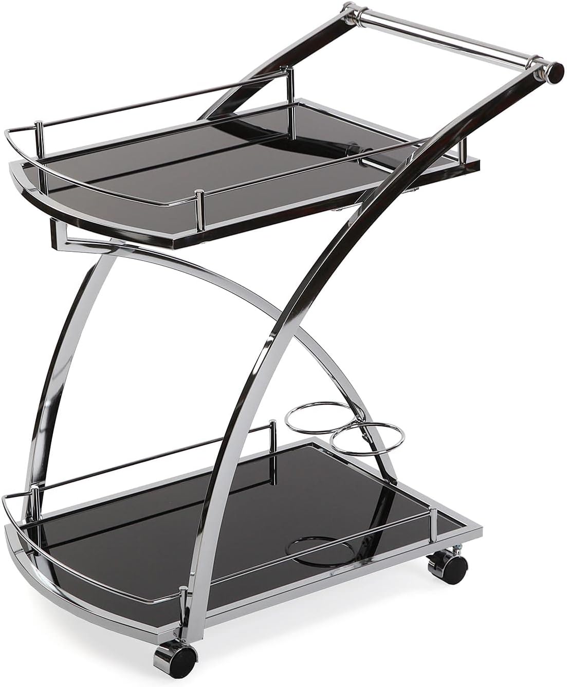 Versa Driana Serveerwagen Trolley voor de Keuken of Hotelkamer, Afmetingen (H x B x H) 73 x 46 x 66 cm, Glas en Metaal, Kleur Zwart