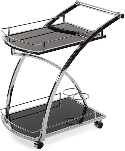 Versa Driana Serveerwagen Trolley voor de Keuken of Hotelkamer, Afmetingen (H x B x H) 73 x 46 x 66 cm, Glas en Metaal, Kleur Zwart