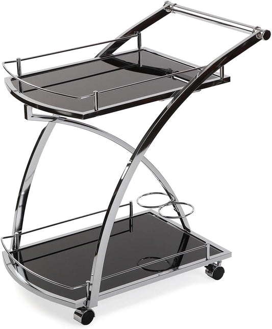 Versa Driana Serveerwagen Trolley voor de Keuken of Hotelkamer, Afmetingen (H x B x H) 73 x 46 x 66 cm, Glas en Metaal, Kleur Zwart
