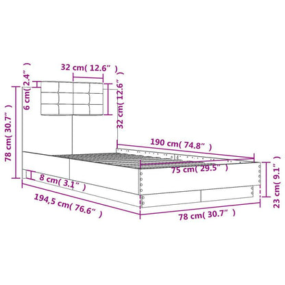 Bedframe – Bed – Slaapbed – Ledikant – Logeerbed – Massief Hardhout & Spaanplaat – 75x190 cm – Afneembaar Hoofdbord – Eenvoudige Montage Zonder Gereedschap