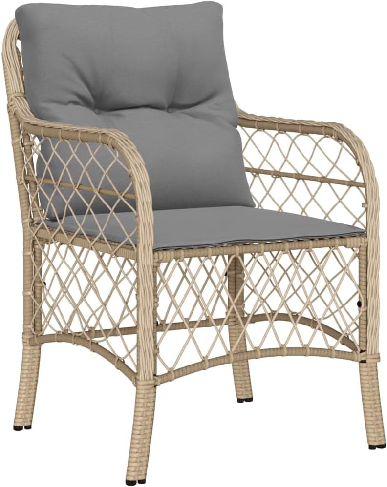 Garden Chairs with Cushions 2 Pieces Mix Beige Poly Rattan Garden Chairs Weatherproof Wood Garden Furniture Balcony Patio Patio Stacking Chair Armchair - QUORE