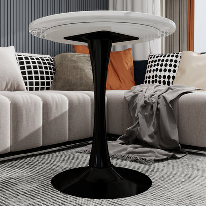 Modern Round Marble Top Coffee Table with White Base - Marble & Metal Dining Table Suitable for 2-4 People, Easy Assembly, Space-Saving Design for Small Apartments,, Office - Durable Contemporary Furniture