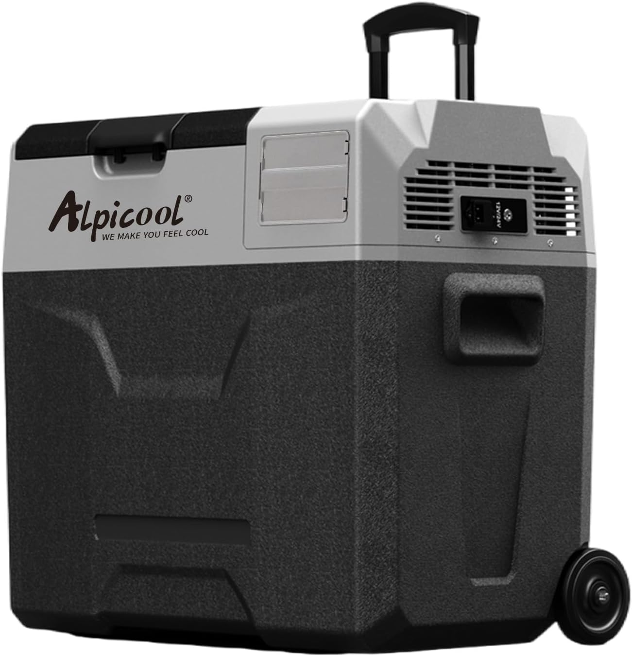 Alpicool ECX50 Compressor-koelbox, 50 liter, 12 V koelbox, elektrische draagbare autokoelkast voor camping met USB-aansluiting, telescoopstang, wiel, oplaadbaar (batterij niet inbegrepen)