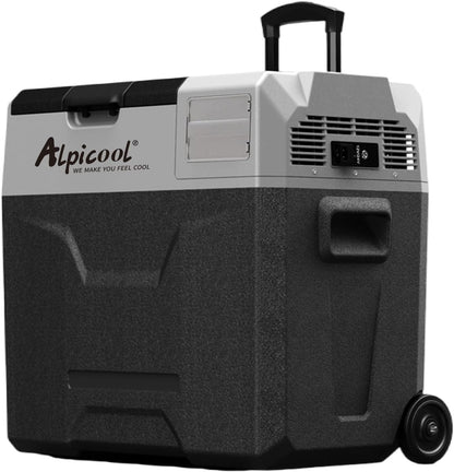 Alpicool ECX50 Compressor-koelbox, 50 liter, 12 V koelbox, elektrische draagbare autokoelkast voor camping met USB-aansluiting, telescoopstang, wiel, oplaadbaar (batterij niet inbegrepen)