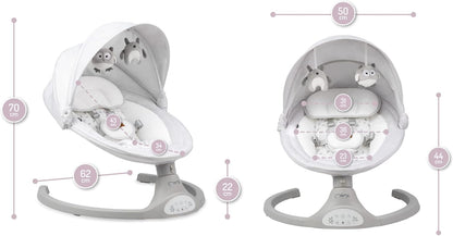 MOMI KENANI Rocking Chair for Children up to 9 kg Weight Foldable with Remote Control and Bluetooth for Connecting to Smartphone, Batteries and Mains with 5-Point Safety Belt - QUORE