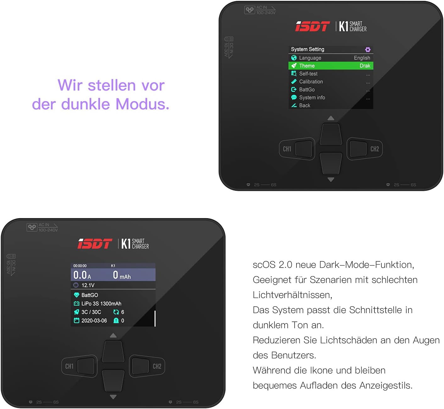 Lipo Accu Oplader – Batterijlader – RC Acculader – Balancer – Accu Laadstation – AC 100W en DC 250W x2 – Dubbele Kanaal Veiligheid – Donkere Modus Display