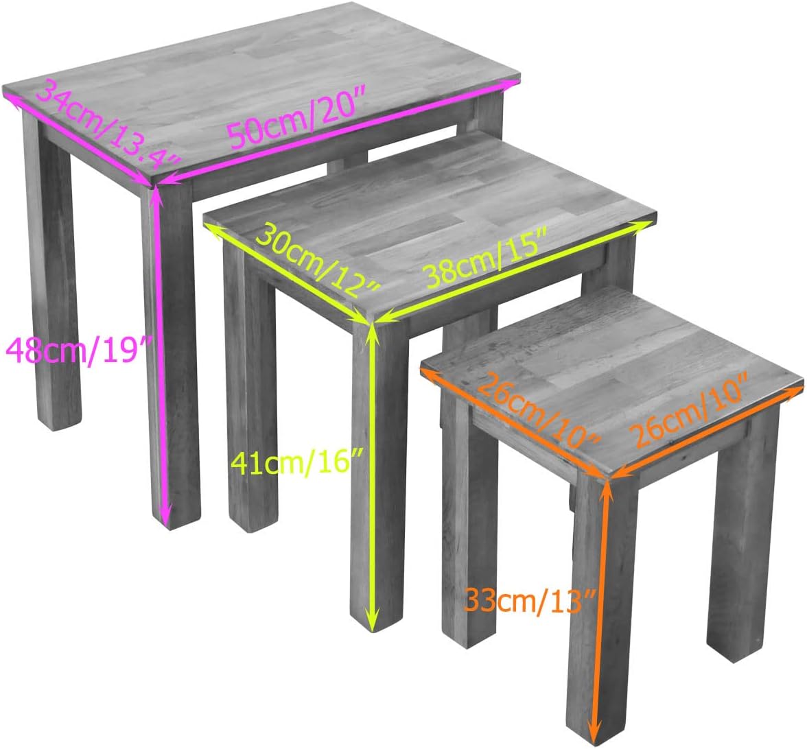 Nest of Tables OAK Solid Nesting 3 Tables Coffee Table Small Wooden Side/End/Lamp/Nesting Tables for Living Room