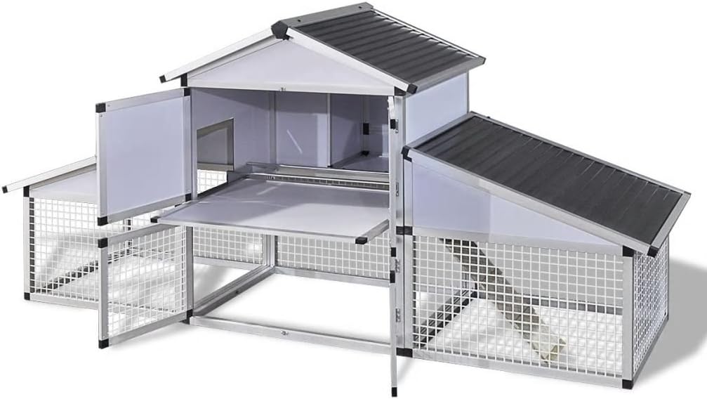 Outdoor Chicken Coop Large with Closed Door and Open Space with Box and Nest Made of Aluminium