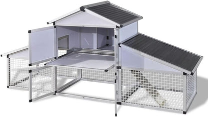 Outdoor Chicken Coop Large with Closed Door and Open Space with Box and Nest Made of Aluminium