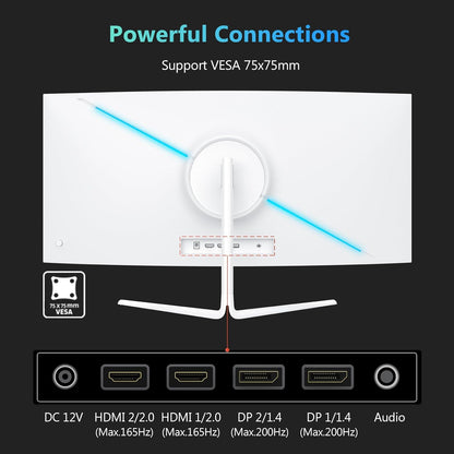 Z-Edge Gaming Monitor Gebogen Witte 30'' 200Hz, 1ms, 2560x1080, FreeSync, Scherm PC White Ultrabrede 21:9, Verstelbare Kanteling, 1500R VA, 2×HDMI2.0 & 2×DP1.4, RGB, VESA 75*75mm(DP-kabel meegeleverd)