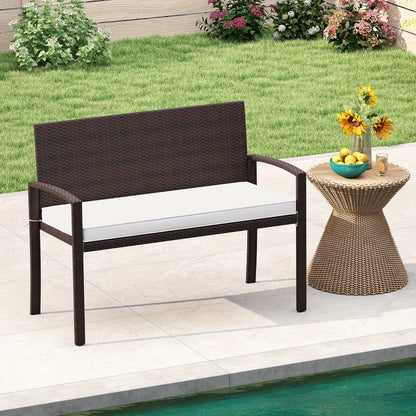 Tuinbank – Buitenbank – Balkonbank – Patio Bank – Zweezits Tuinmeubel – Polyrattan – Lichtgewicht Metalen Frame – Verwijderbare Zitkussen – Duurzaam Bruin
