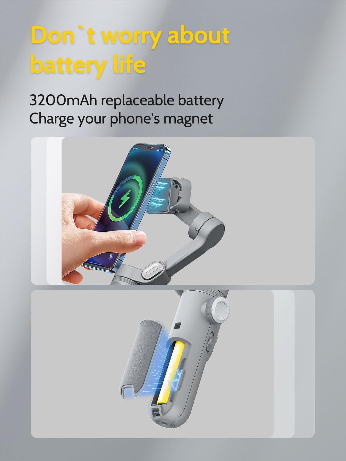 Gimbal Stabilizer voor Smartphone, RGB Magnetische Refill Light Set, OLED Display LED Licht Focus Wiel, Professionele 3-assige stabilisator voor Android &iPhone, AOCHUAN XPRO KIT Grijs