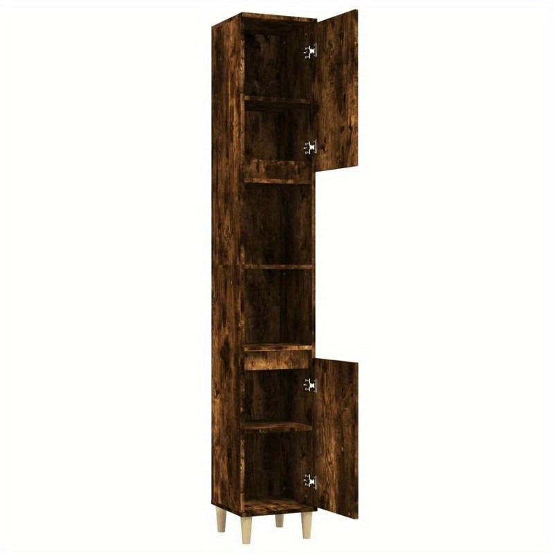 Opbergkast – Kast – Opbergmeubel – Bergkast – Badkamerkast – Smoked Oak – Verticale Design – 30x30x190 cm – Gemaakt Van Geengineerd Houten