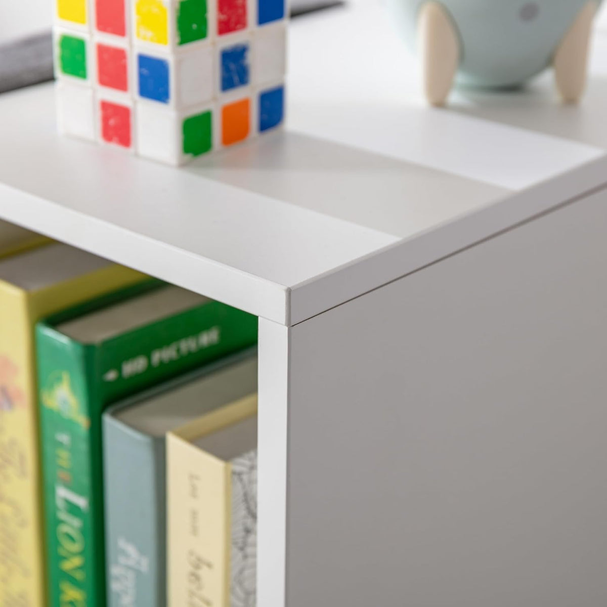 HOMCOM Children's Shelf Bookshelf with Stool Children's Bench with 6 Compartments Seat Box with 3 Cushions Toy Box from 3 Years Foam White + Grey 103 x 30 x 60 cm - QUORE