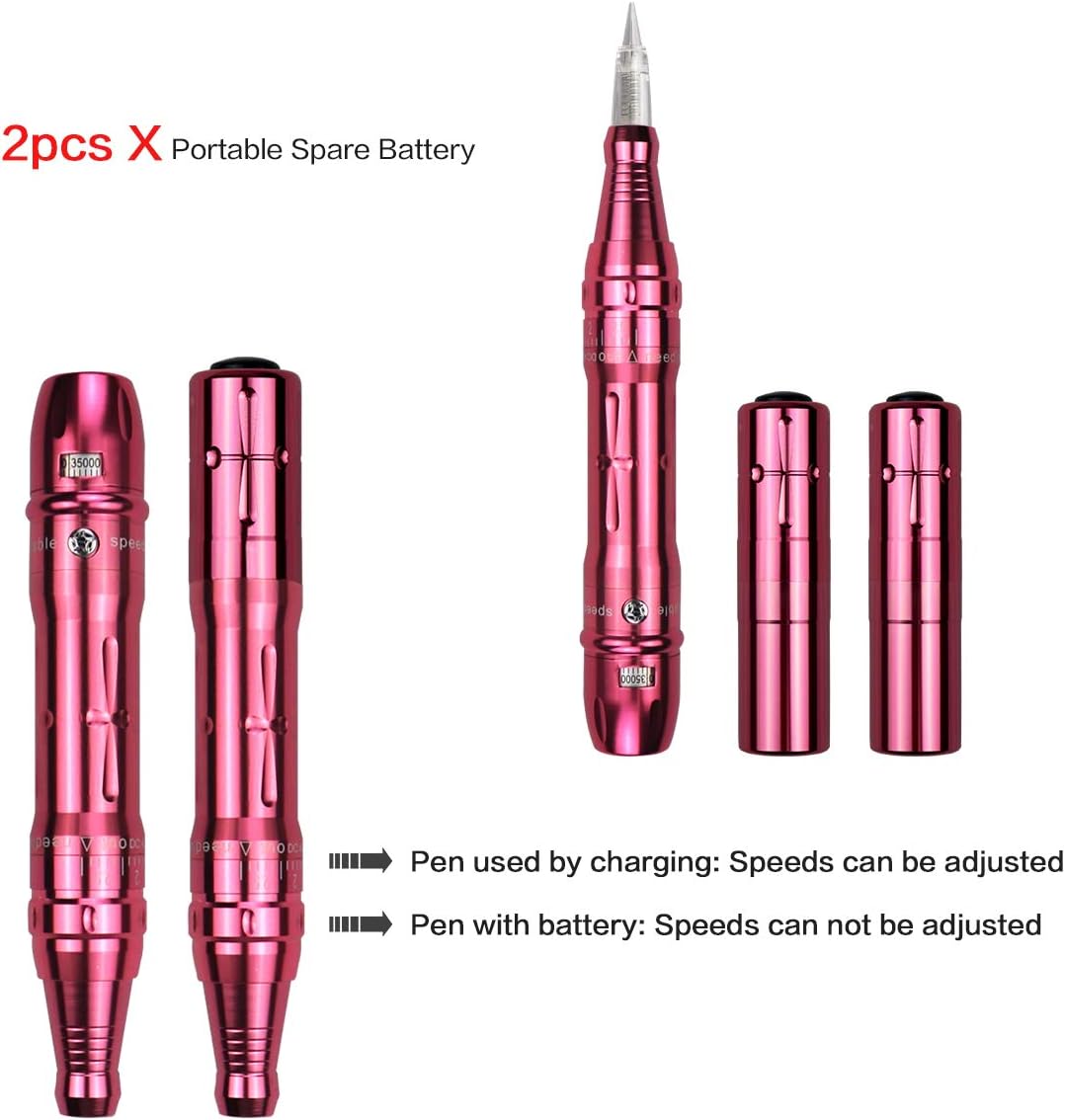 Multifunctionele Draadloze Permanente Make-Up Pen 2 Stuks Batterijen PMU Tattoo Pen voor Ombre Poeder 20 Stuks Tattoo Naalden 1RL (Zilver)