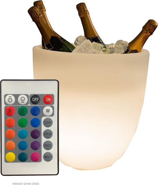 8 seizoenen design Shining Curvy Cooler LED flessenkoeler Ø 39 cm, (wit), met kleurwisselaar (15 kleuren), XL champagne + wijnkoeler voor 4-5 grote flessen, drankenkoeler, voor feest + bruiloft