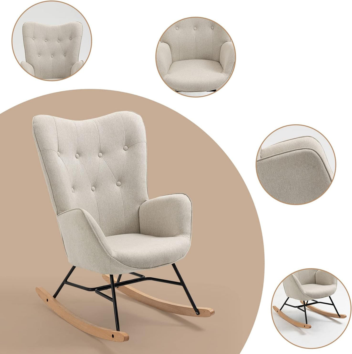 MEUBLE COSY Hollywood schommelstoel voor de tuin, relax voor terras en balkon, Scandinavisch design met poten van hout en metaal, bekleding niet waterdicht