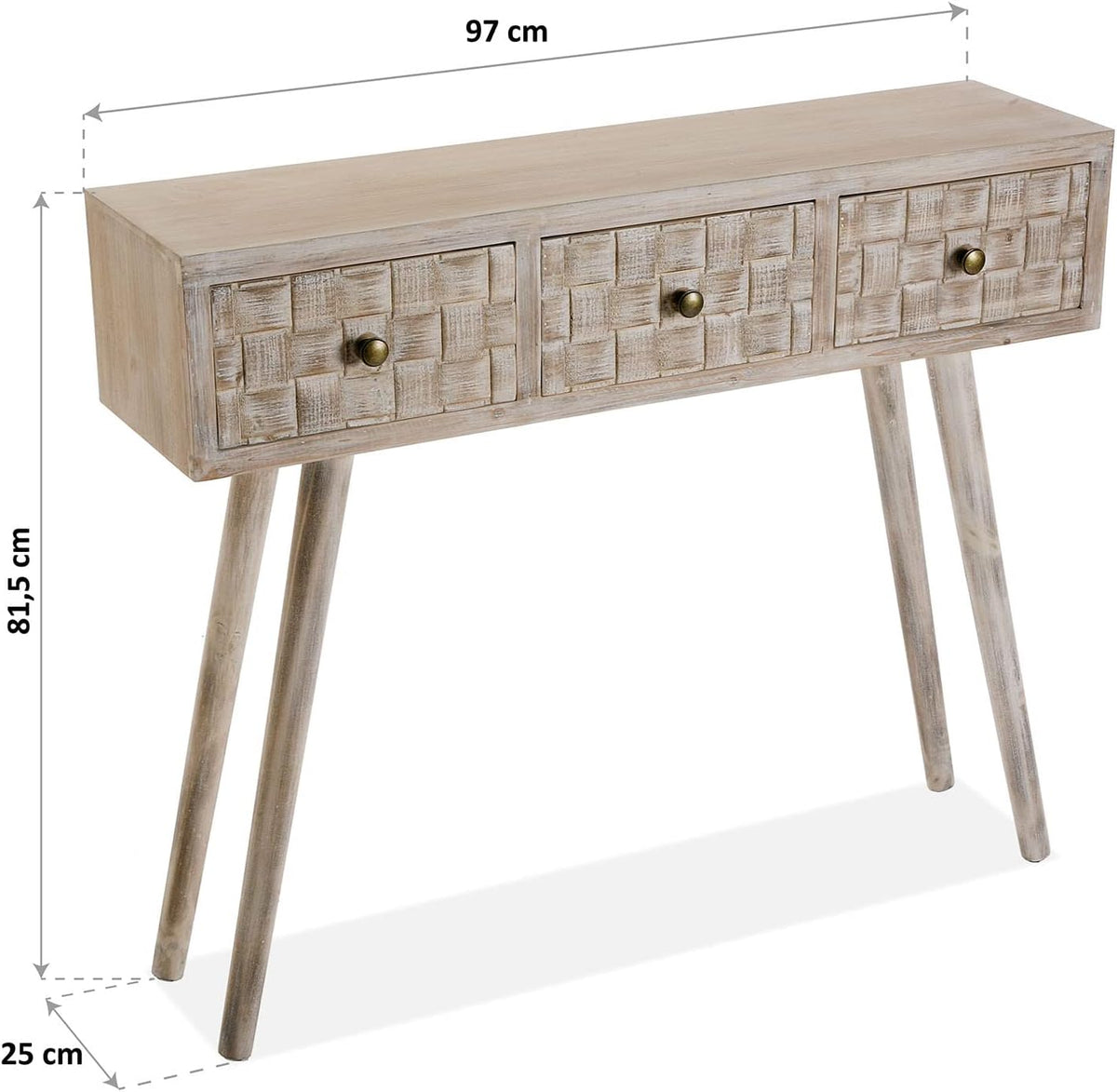 Versa Anish Smalle hal of vestibule Entree hal meubilair, Console Tafel, met 3 lades, Afmetingen (H x B x H) 81,5 x 25 x 97 cm, Hout, Kleur Bruin en grijs
