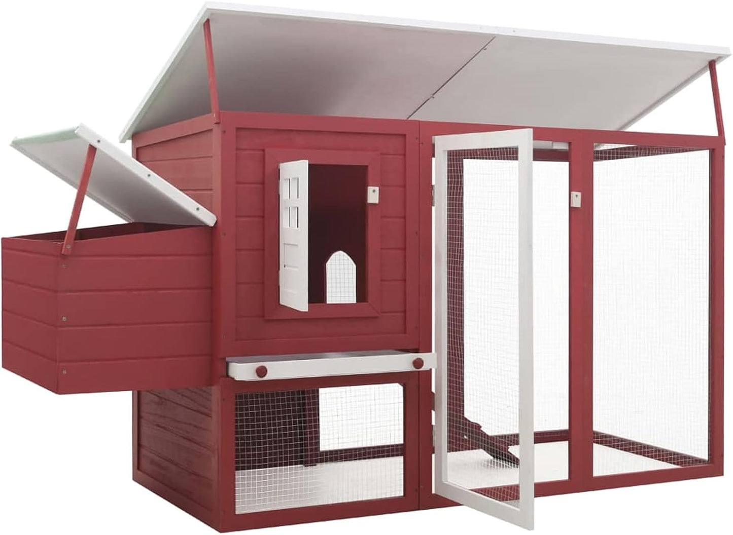 Tidyard Chicken Coop for Chickens Made of Wood with 1 Breeding House, Cage, Chicken, 202 x 75 x 98 cm - QUORE
