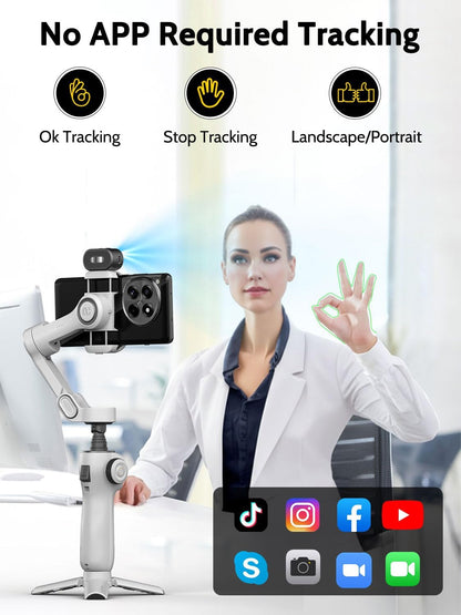 AOCHUAN Gimbal-stabilisator voor video-opname, smartphone 3-assige smartphone-gimbal met AI-trackingsensor voor vlogging, 7,8 inch verlengstang, triggerknop, YouTube Tiktolk (Smart V8 AI wit)